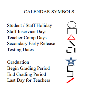 District School Academic Calendar Legend for Marion Middle