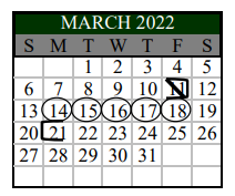 District School Academic Calendar for Norma Krueger Elementary for March 2022
