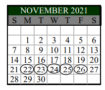 District School Academic Calendar for Norma Krueger El/bert Karrer Campu for November 2021