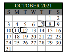 District School Academic Calendar for Norma Krueger El/bert Karrer Campu for October 2021