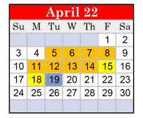 District School Academic Calendar for Marshall J H for April 2022