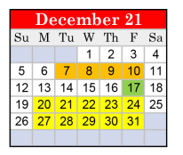 District School Academic Calendar for Marshall J H for December 2021