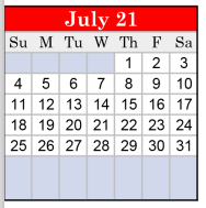 District School Academic Calendar for J H Moore Elementary for July 2021