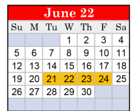 District School Academic Calendar for Marshall J H for June 2022