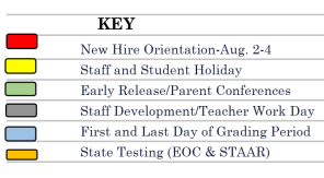 District School Academic Calendar Legend for J H Moore Elementary