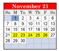 District School Academic Calendar for Washington Ech Ctr for November 2021