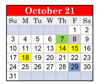 District School Academic Calendar for Marshall J H for October 2021