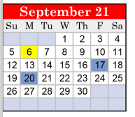 District School Academic Calendar for Marshall J H for September 2021