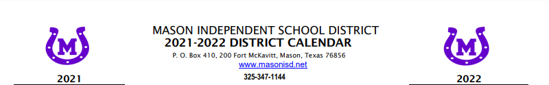 District School Academic Calendar for Mason Junior High