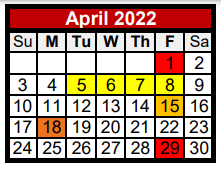 District School Academic Calendar for Mccraw Junior High for April 2022