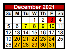 District School Academic Calendar for Weber Hardin Elementary for December 2021