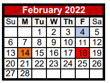 District School Academic Calendar for Weber Hardin Elementary for February 2022