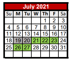 District School Academic Calendar for Weber Hardin Elementary for July 2021