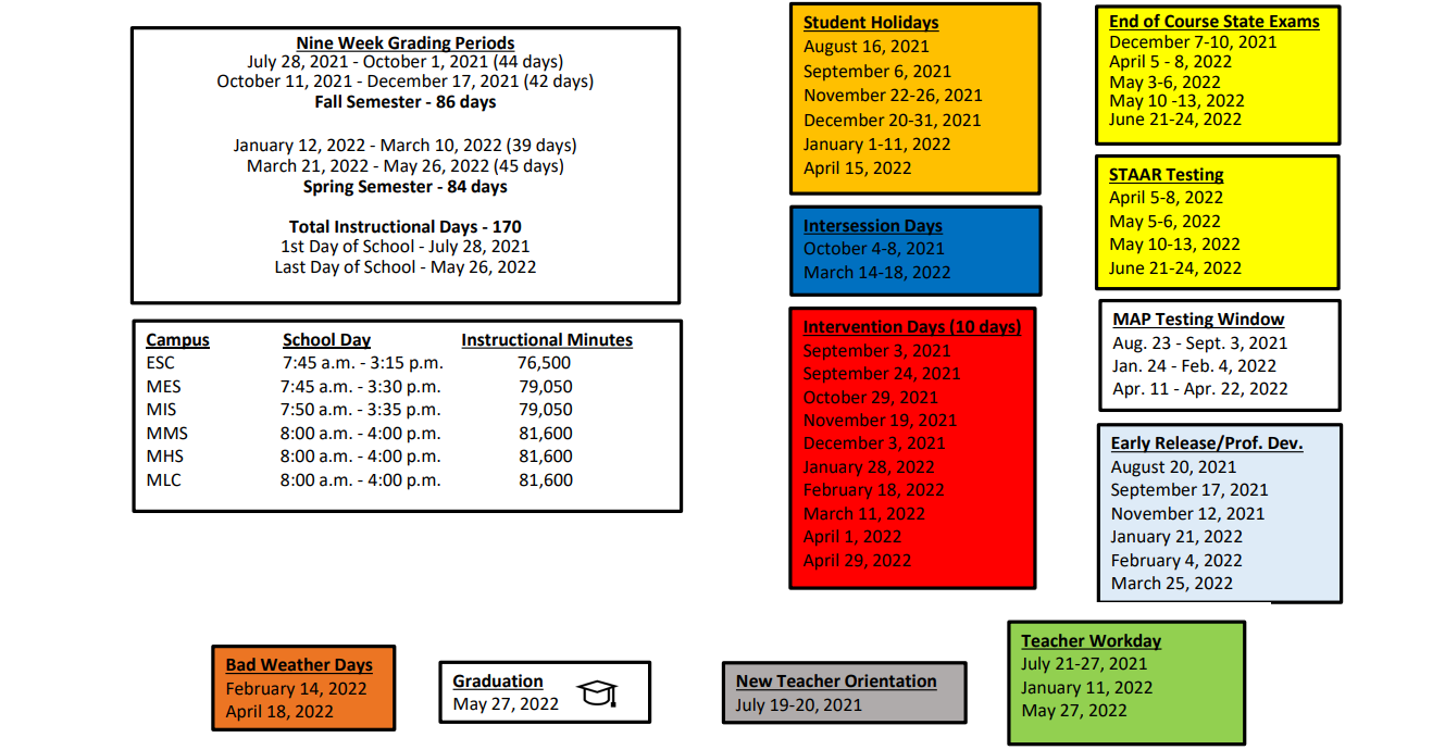 District School Academic Calendar Key for Mathis Intermediate