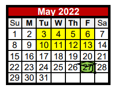 District School Academic Calendar for Weber Hardin Elementary for May 2022
