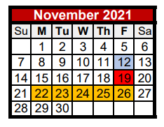 District School Academic Calendar for Weber Hardin Elementary for November 2021