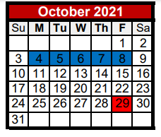 District School Academic Calendar for Mccraw Junior High for October 2021