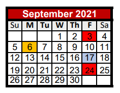 District School Academic Calendar for Mccraw Junior High for September 2021