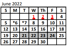 District School Academic Calendar for Maypearl Junior High for June 2022