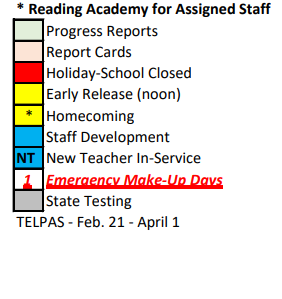 District School Academic Calendar Legend for Lorene Smith Kirkpatrick Elementary