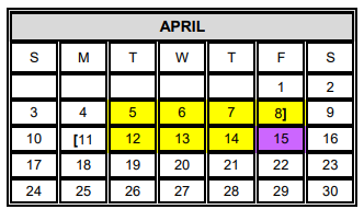 District School Academic Calendar for Milam Elementary for April 2022