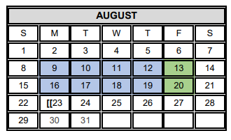 District School Academic Calendar for Hendricks Elementary for August 2021