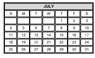 District School Academic Calendar for Mcauliffe Elementary for July 2021