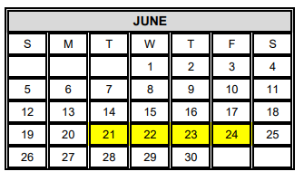 District School Academic Calendar for Instr/guid Center for June 2022