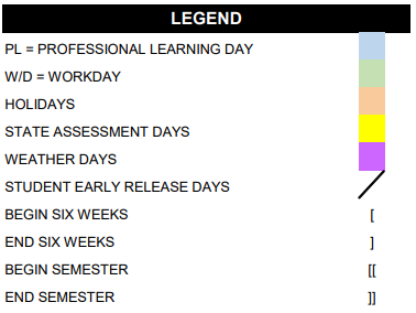 District School Academic Calendar Legend for Mcauliffe Elementary