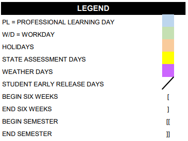 District School Academic Calendar Legend for Gonzalez Elementary