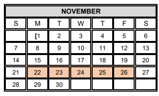 District School Academic Calendar for Michael E Fossum Middle School for November 2021
