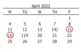 District School Academic Calendar for Isbill Junior High for April 2022