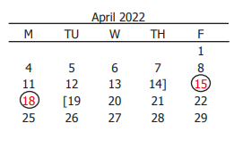 District School Academic Calendar for Challenge Academy for April 2022