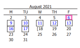 District School Academic Calendar for Challenge Academy for August 2021