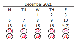 District School Academic Calendar for Challenge Academy for December 2021