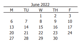 District School Academic Calendar for Isbill Junior High for June 2022