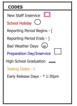 District School Academic Calendar Legend for Mcgregor High School