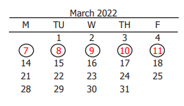 District School Academic Calendar for Isbill Junior High for March 2022