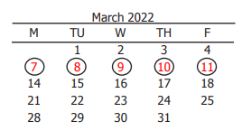 District School Academic Calendar for Challenge Academy for March 2022