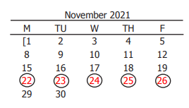 District School Academic Calendar for Mcgregor High School for November 2021