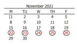 District School Academic Calendar for Isbill Junior High for November 2021