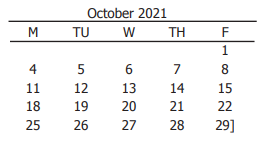 District School Academic Calendar for Isbill Junior High for October 2021