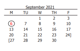 District School Academic Calendar for Challenge Academy for September 2021