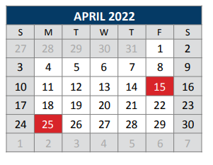 District School Academic Calendar for Finch Elementary for April 2022