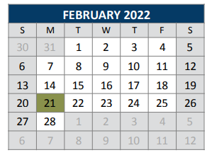 District School Academic Calendar for Earl & Lottie Wolford Elementary for February 2022