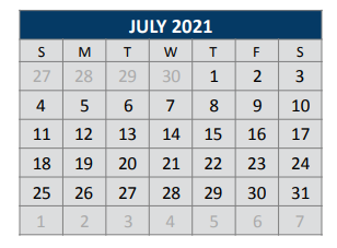District School Academic Calendar for Burks Elementary for July 2021