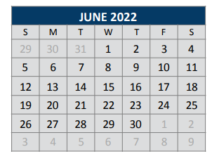 District School Academic Calendar for Burks Elementary for June 2022
