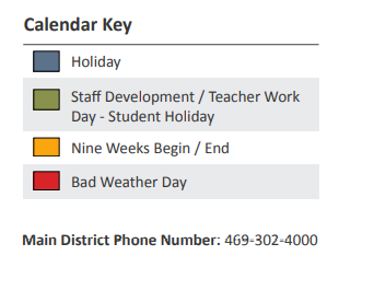 District School Academic Calendar Legend for Burks Elementary