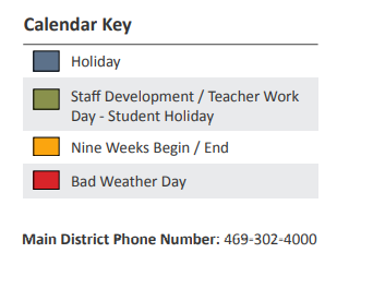 District School Academic Calendar Legend for Webb Elementary