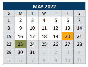 District School Academic Calendar for Scott Morgan Johnson Middle School for May 2022